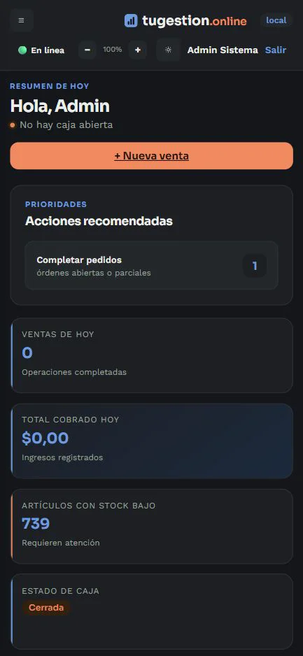 Resumen real de tugestion.online en un celular